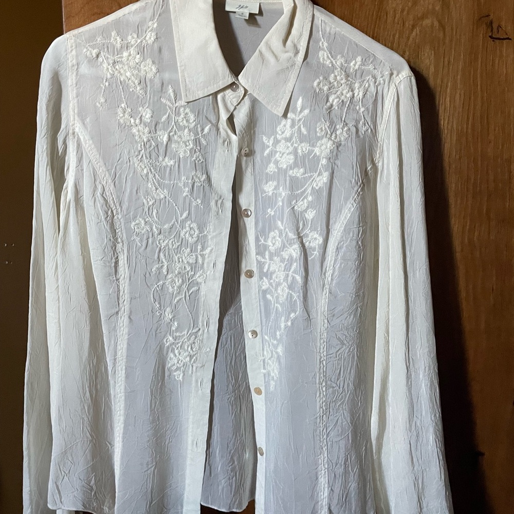 J. Jill White Embellished Button Down Blouse